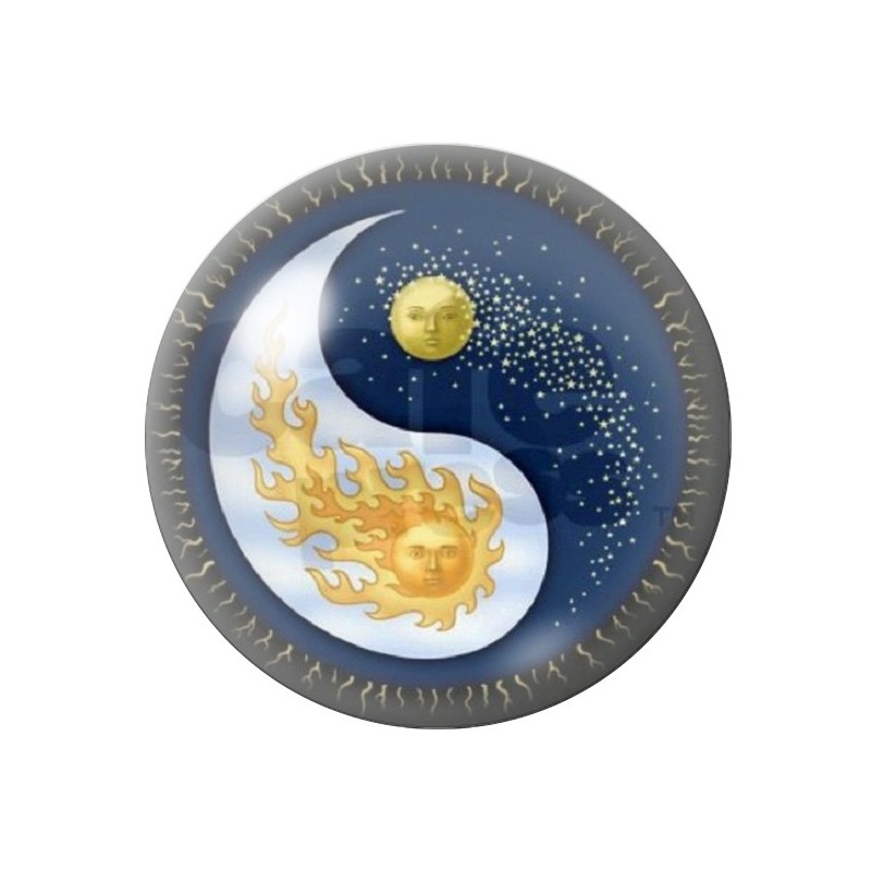Cabochon en Verre Illustré Yin Yang Soleil Lune 12 à 25mm