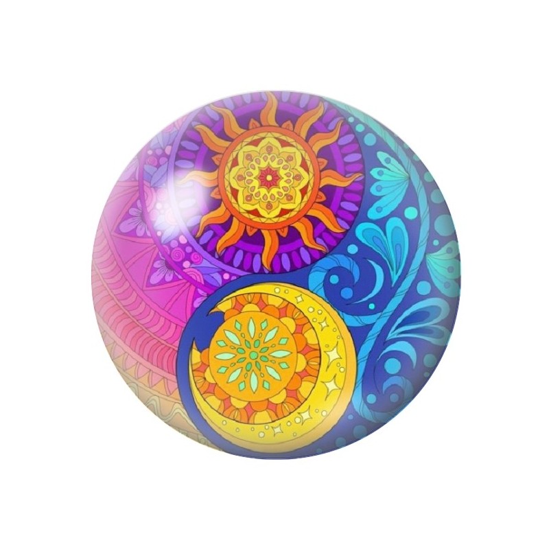 Cabochon en Verre Illustré Yin Yang Soleil Lune 12 à 25mm