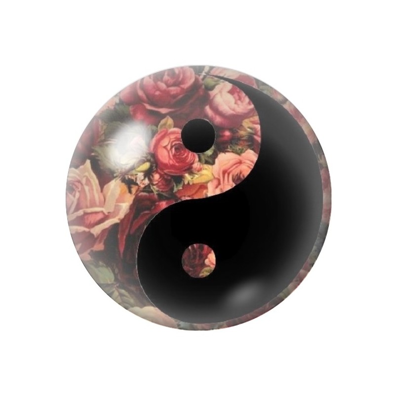 Cabochon en Verre Illustré Yin Yang Fleurs 12 à 25mm