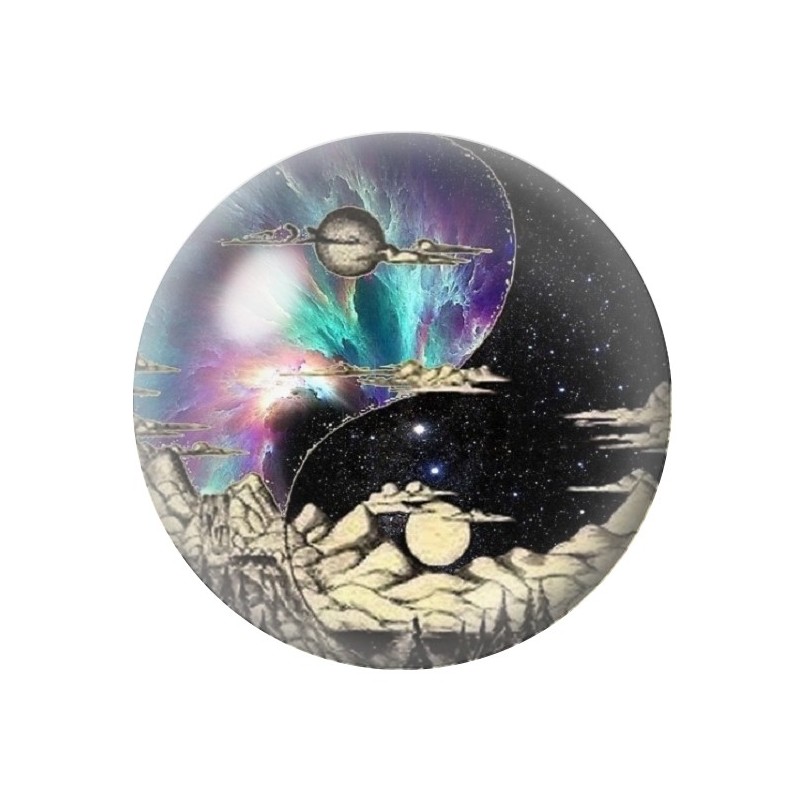 Cabochon en Verre Illustré Yin Yang Soleil Lune 12 à 25mm