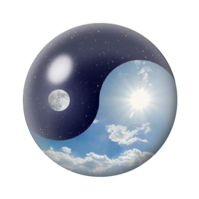 Cabochon en Verre Illustré Yin Yang Soleil Lune 12 à 25mm
