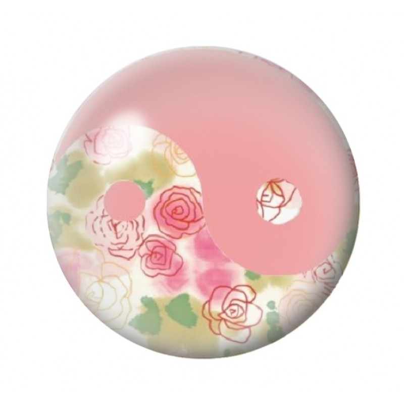 Cabochon en Verre Illustré Yin Yang Fleurs 12 à 25mm