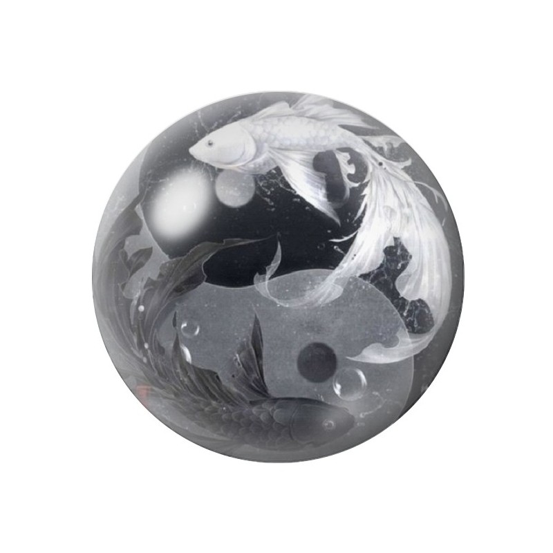 Cabochon en Verre Illustré Yin Yang Poissons 12 à 25mm