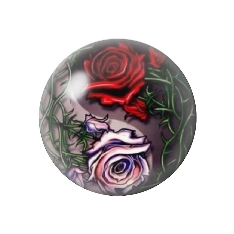 Cabochon en Verre Illustré Yin Yang Fleurs 12 à 25mm
