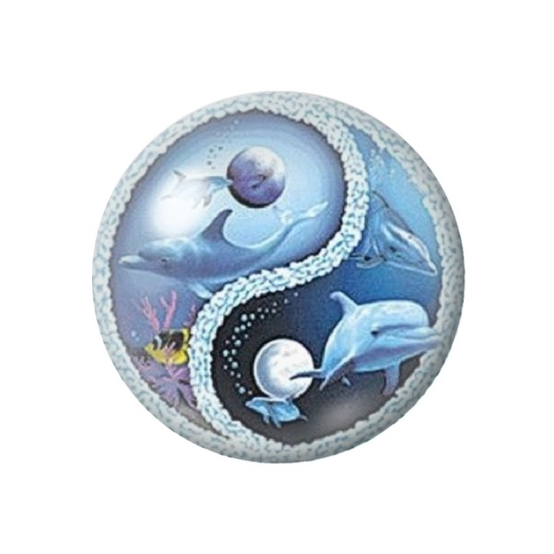 Cabochon en Verre Illustré Yin Yang Dauphins 12 à 25mm