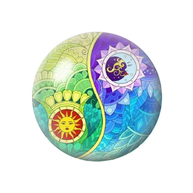 Cabochon en Verre Illustré Yin Yang Soleil Lune 12 à 25mm