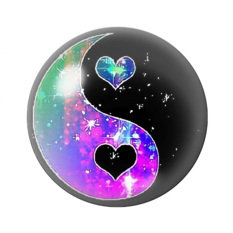 Cabochon en Verre Illustré Yin Yang Coeurs 12 à 25mm