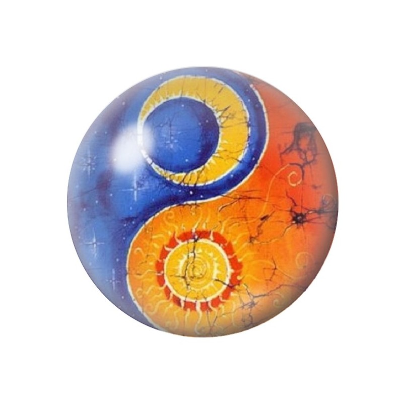 Cabochon en Verre Illustré Yin Yang Soleil Lune 12 à 25mm