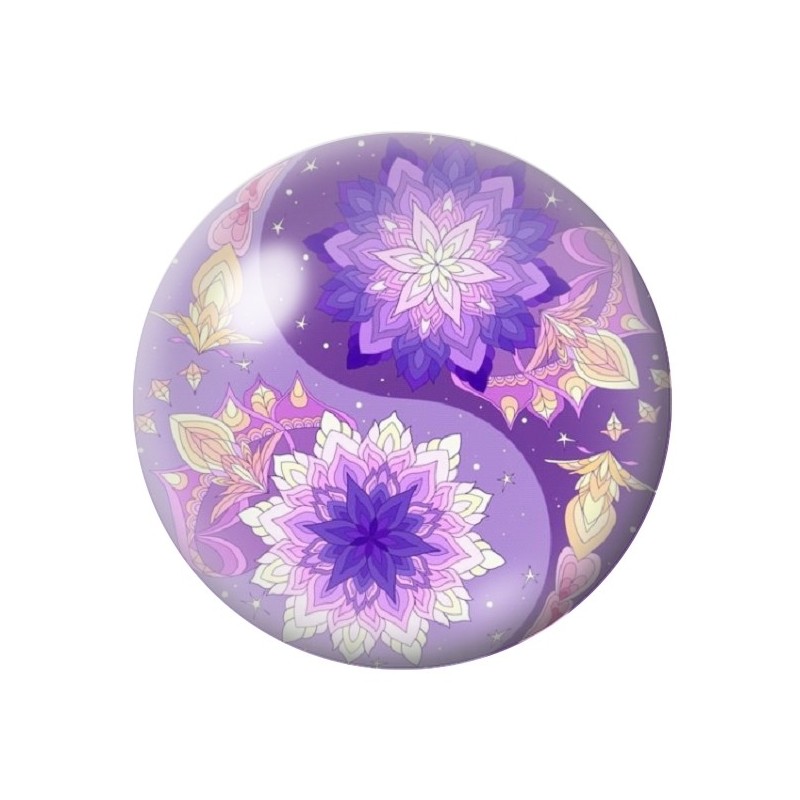Cabochon en Verre Illustré Yin Yang Fleurs 12 à 25mm