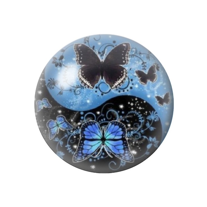 Cabochon en Verre Illustré Yin Yang Papillon 12 à 25mm