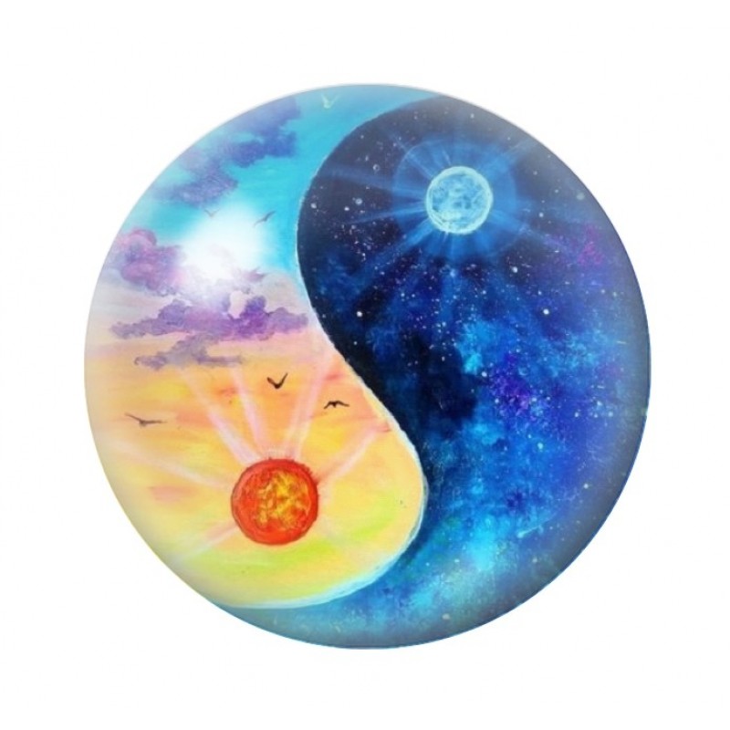 Cabochon en Verre Illustré Yin Yang Soleil Lune 12 à 25mm