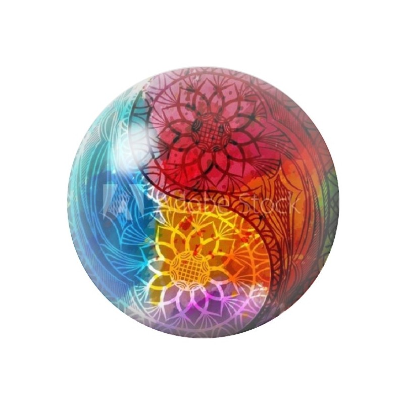 Cabochon en Verre Illustré Yin Yang Mandala 12 à 25mm