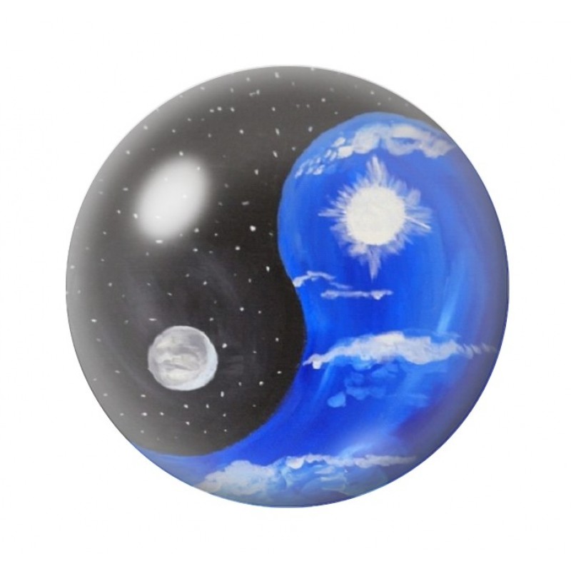Cabochon en Verre Illustré Yin Yang Soleil Lune 12 à 25mm