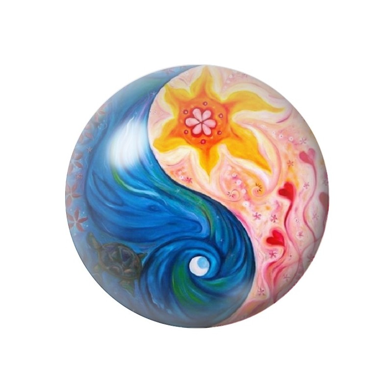 Cabochon en Verre Illustré Yin Yang Soleil Lune 12 à 25mm