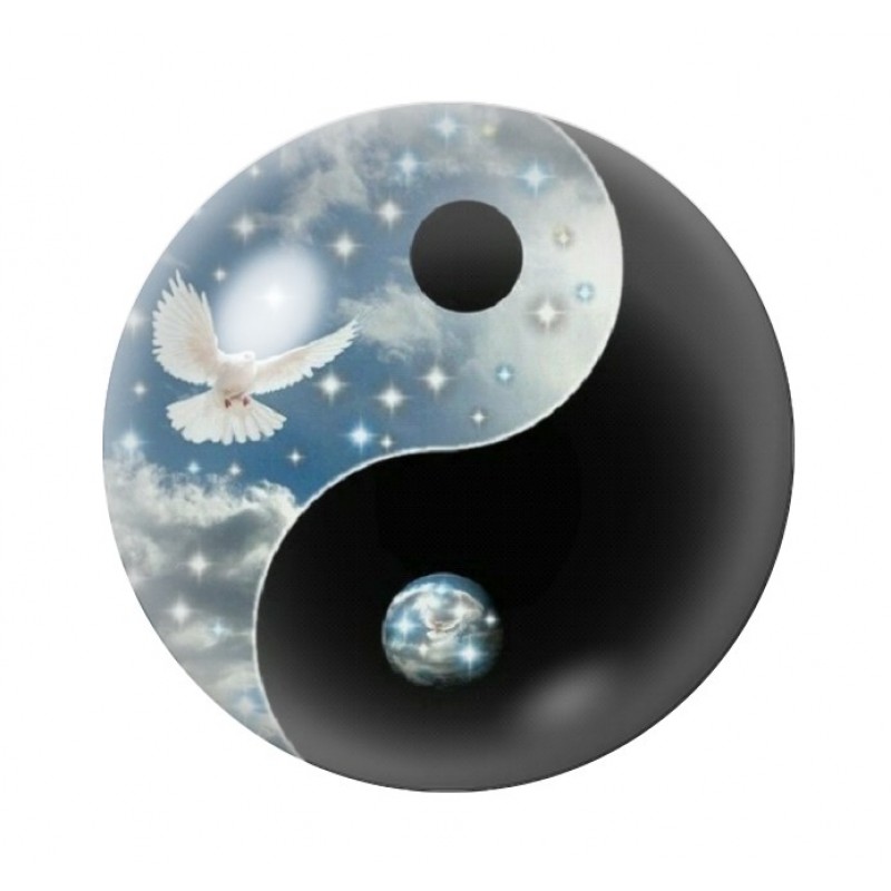 Cabochon en Verre Illustré Yin Yang Planète Colombe 12 à 25mm