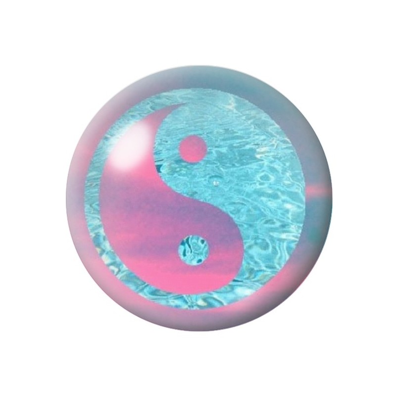 Cabochon en Verre Illustré Yin Yang Bleu et Rose 12 à 25mm