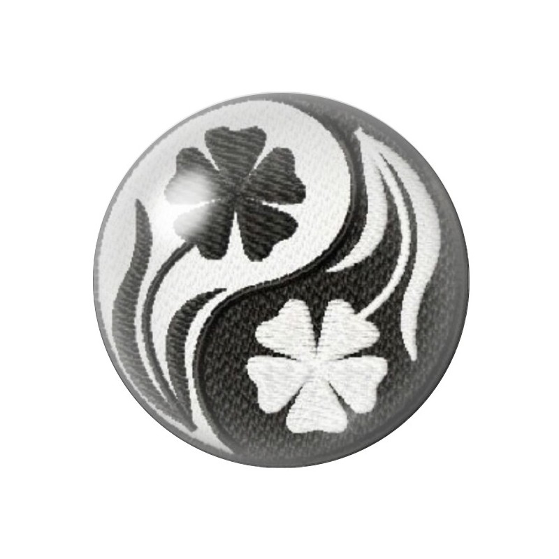 Cabochon en Verre Illustré Yin Yang Fleurs Noir et Blanc 12 à 25mm