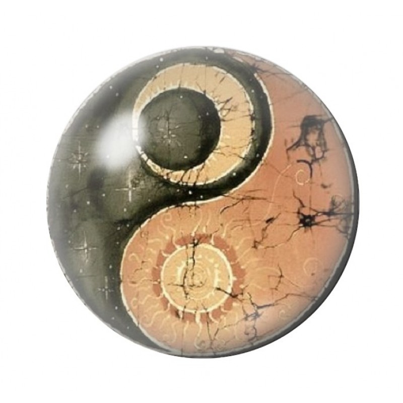 Cabochon en Verre Illustré Yin Yang Soleil Lune 12 à 25mm