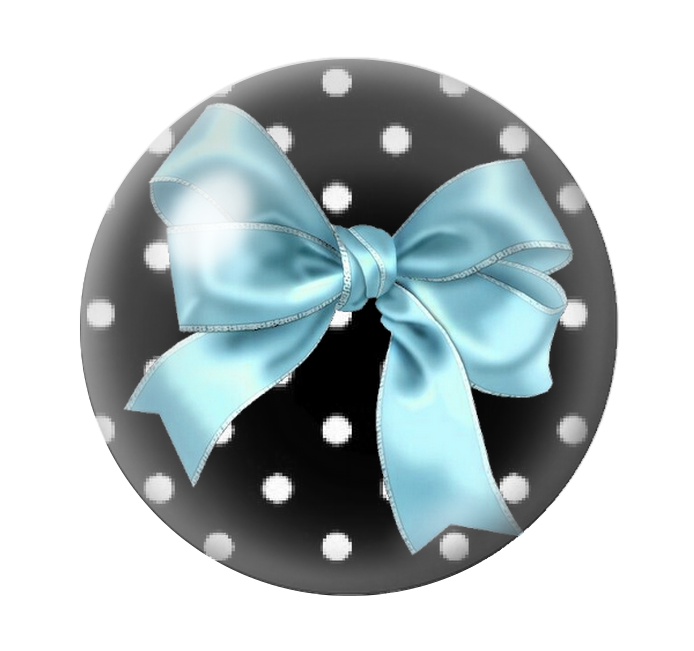 Cabochon en Verre Illustré Noeud Bleu Fond Noir à Pois Blanc 12 à 25mm