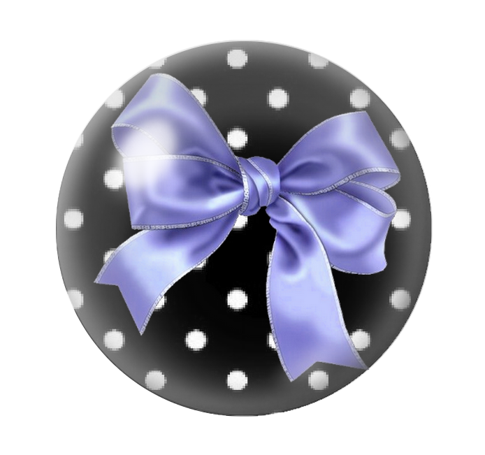 Cabochon en Verre Illustré Noeud Mauve Fond Noir à Pois Blanc 12 à 25mm