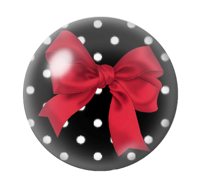Cabochon en Verre Illustré Noeud Rouge Fond Noir à Pois Blanc 12 à 25mm