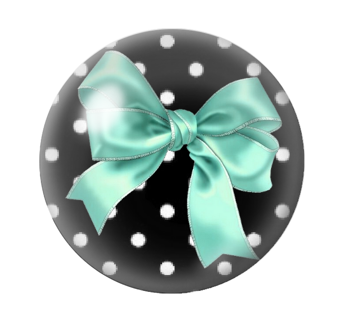 Cabochon en Verre Illustré Noeud Turquoise Fond Noir à Pois Blanc 12 à 25mm