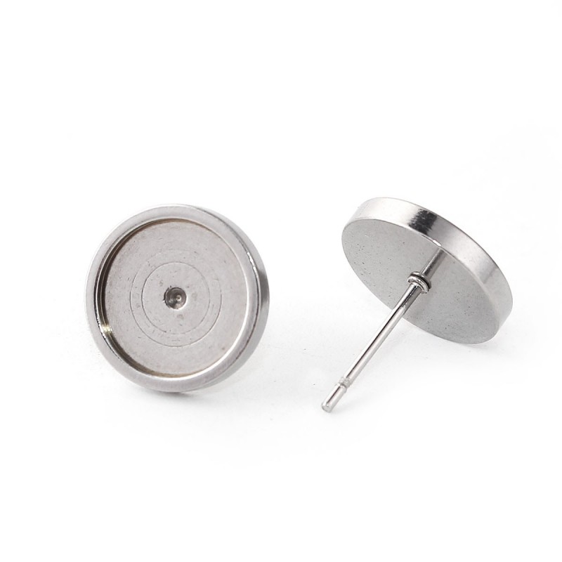 1 Paire de Support Boucle d'Oreille Puce en Acier Inoxydable pour Cabochon 12mm