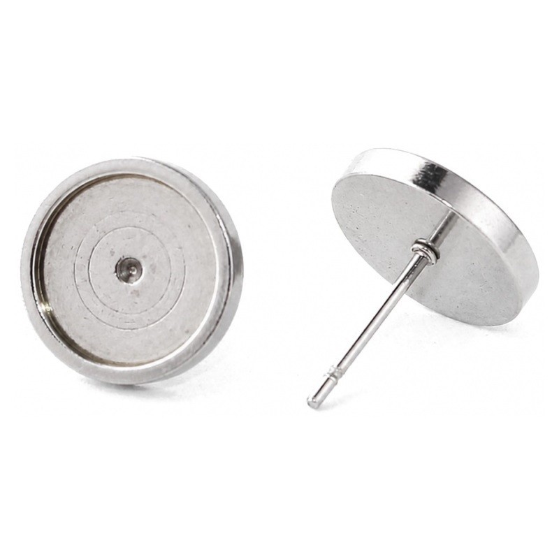 1 Paire de Supports Boucles d'Oreilles Puces Argenté en Acier Inoxydable pour Cabochon 12mm