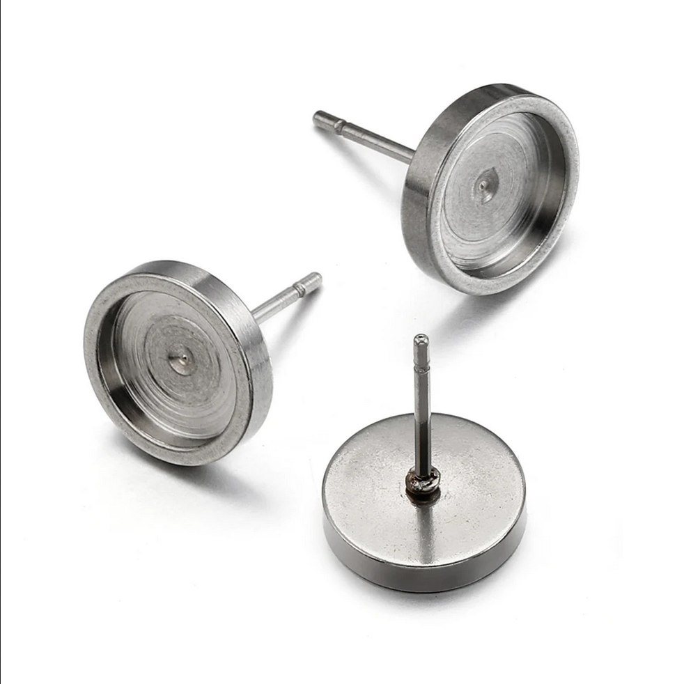 1 Paire de Support Boucle d'Oreille Puce en Acier inoxydable pour Cabochon 10mm