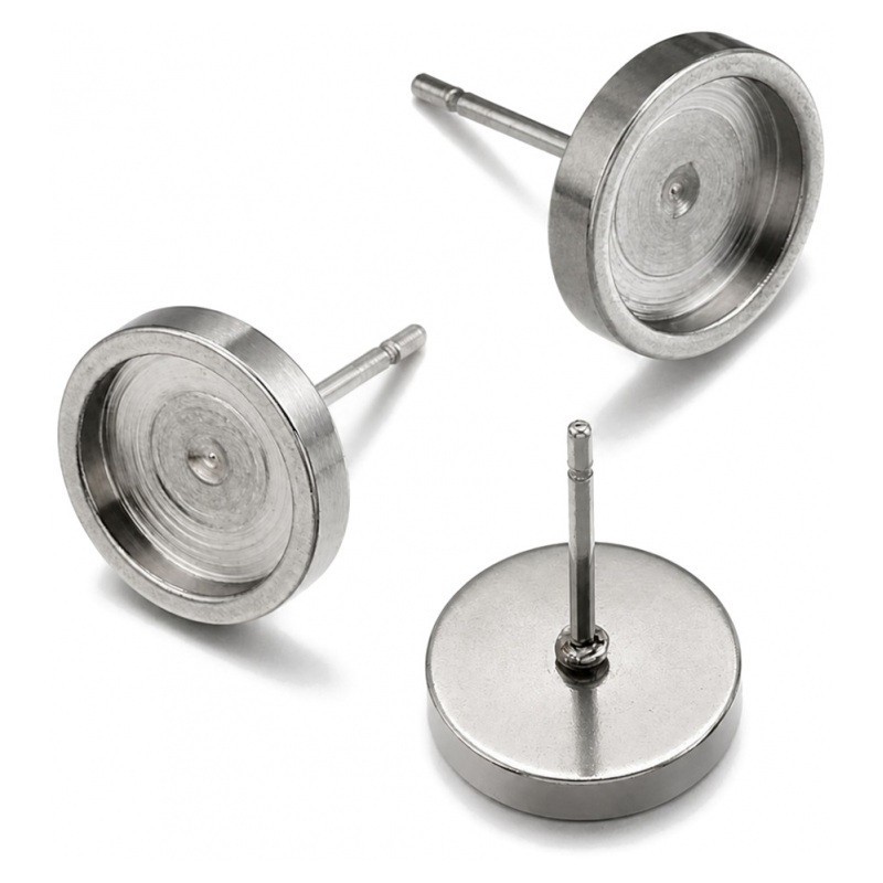 1 Paire de Supports Boucles d'Oreilles Puces en Acier Inoxydable Argenté pour Cabochon 10mm