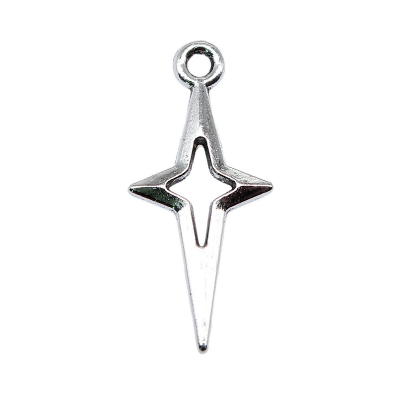 5 Breloques Étoile Noël Argenté 23x10mm