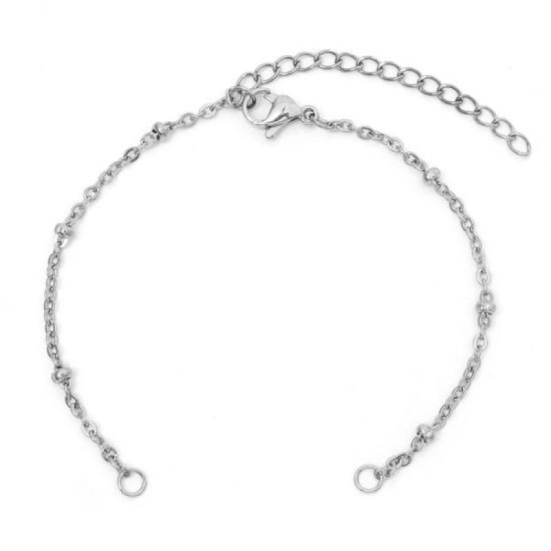 Support Bracelet Connecteur Chaine à Mailles Argenté avec Perles en Acier Inoxydable 2mm