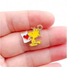 2 Breloques Snoopy Woodstock Coeur en Émail Métal Doré 18x15mm pour la Création de Bijoux Fantaisie - DIY