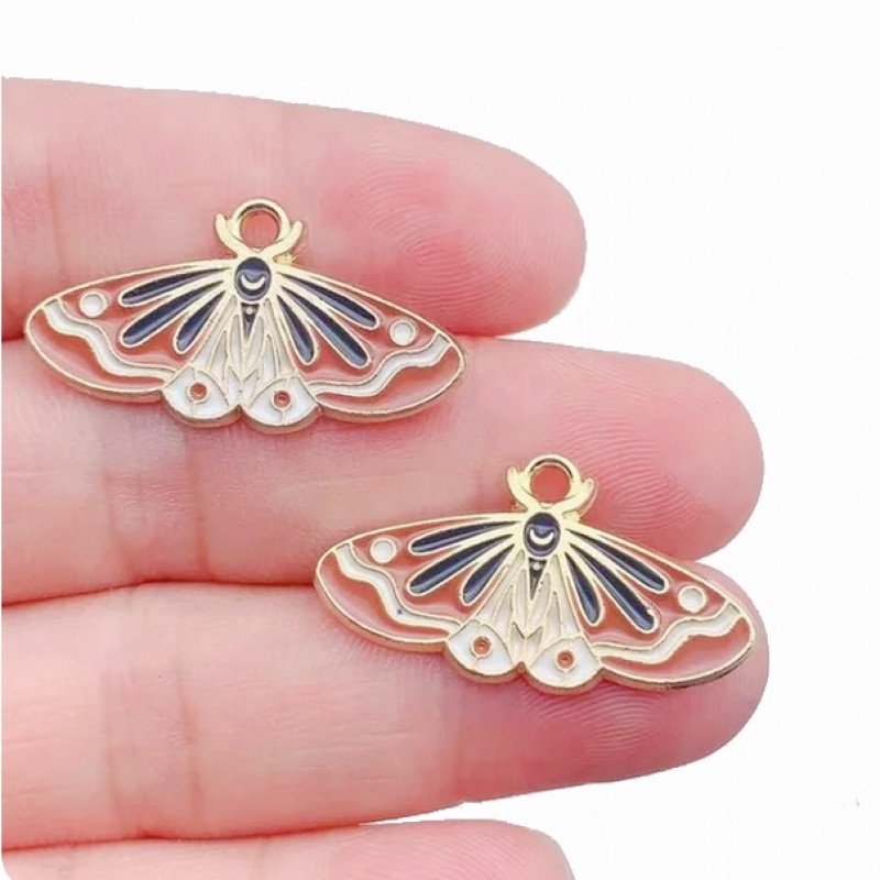 2 Breloques Papillon en Émail Métal Doré 28x15mm