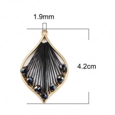Breloque Pendentif Goutte Fil Perlé Noir Métal Doré 42x26mm