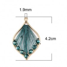 Breloque Pendentif Goutte Fil Perlé Vert Métal Doré 42x26mm