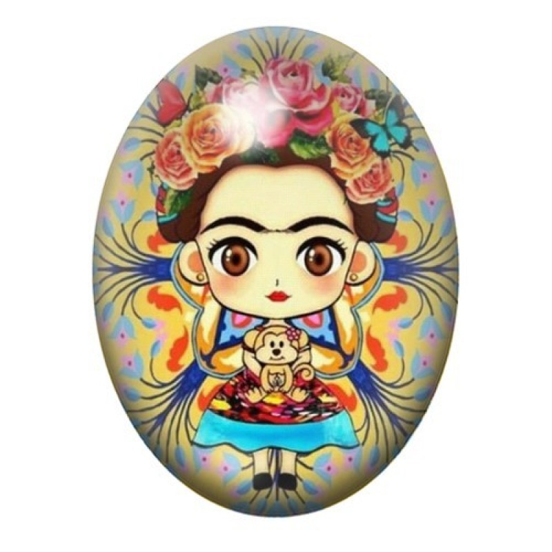 Cabochon en Verre Illustré Frida Khalo 13x18, 18x25 ou 30x40mm