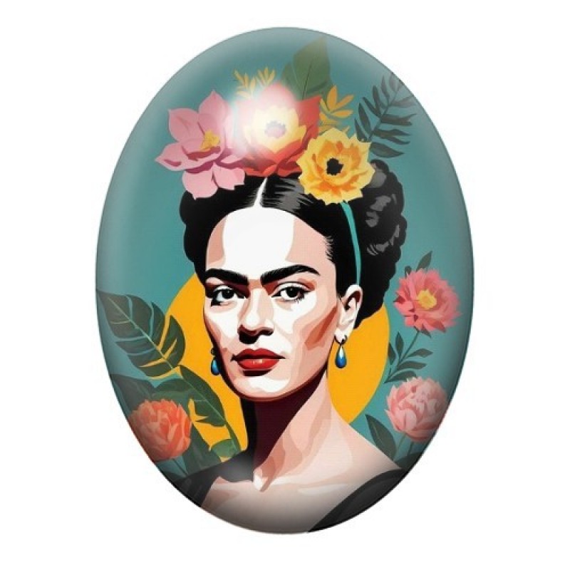 Cabochon en Verre Illustré Frida Khalo 13x18, 18x25 ou 30x40mm