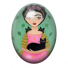 Cabochon en Verre Illustré Frida Kahlo Kawaii aux Chats Noirs 13x18, 18x25 ou 30x40mm pour la création de bijoux fantaisie - DIY