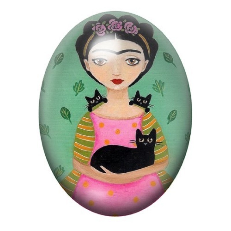 Cabochon en Verre Illustré Frida Khalo 13x18, 18x25 ou 30x40mm