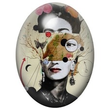 Cabochon en Verre Illustré Frida Kahlo au Collage Surréaliste 13x18, 18x25 ou 30x40mm pour la création de bijoux fantaisie - DIY