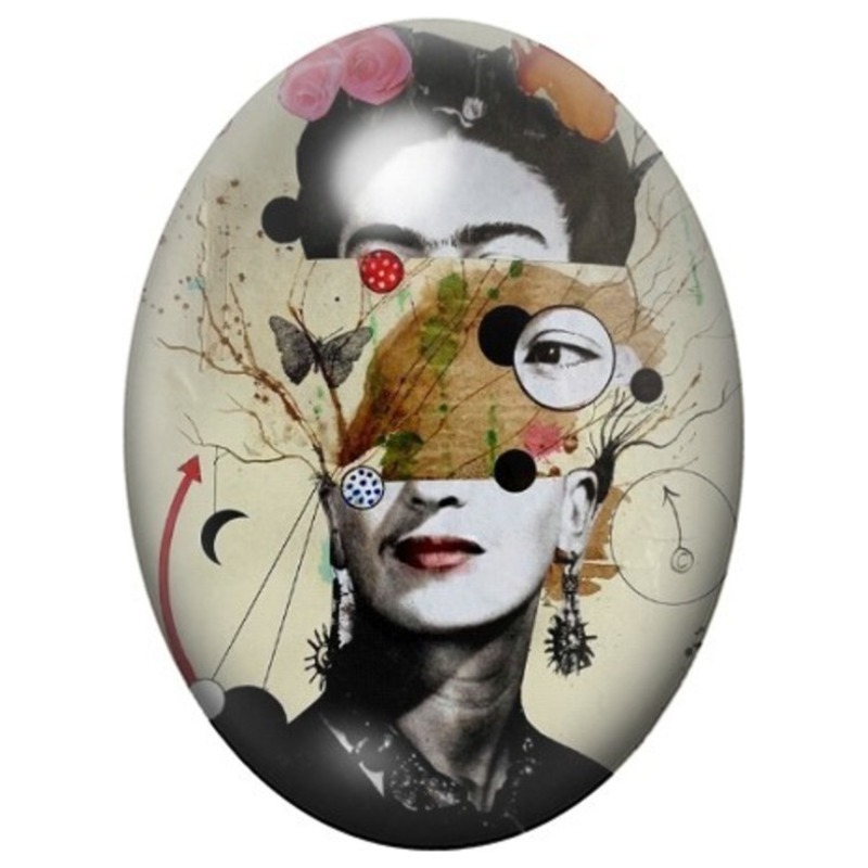 Cabochon en Verre Illustré Frida Kahlo au Collage Surréaliste 13x18, 18x25 ou 30x40mm