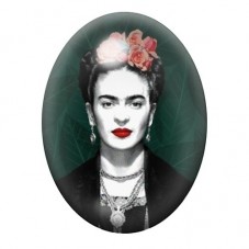 Cabochon en Verre Illustré Frida Kahlo aux Roses en Noir Blanc et Rouge 13x18, 18x25 ou 30x40mm pour la création de bijoux fanta