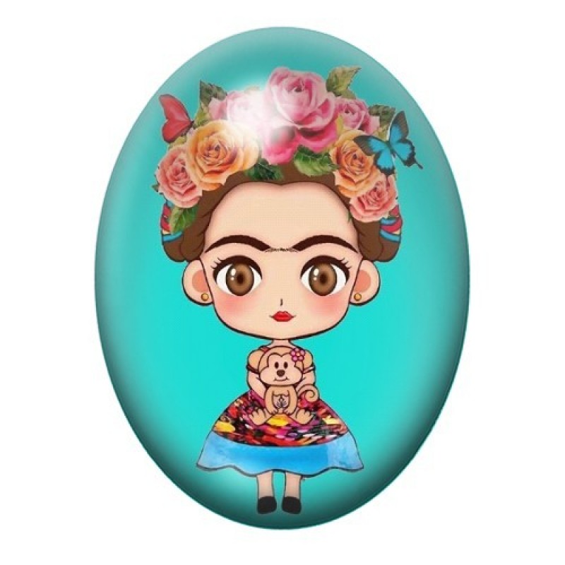 Cabochon en Verre Illustré Frida Khalo 13x18, 18x25 ou 30x40mm
