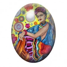 Cabochon en Verre Illustré Frida Kahlo Assise en Robe Mexicaine Colorée 13x18, 18x25 ou 30x40mm pour la création de bijoux fanta