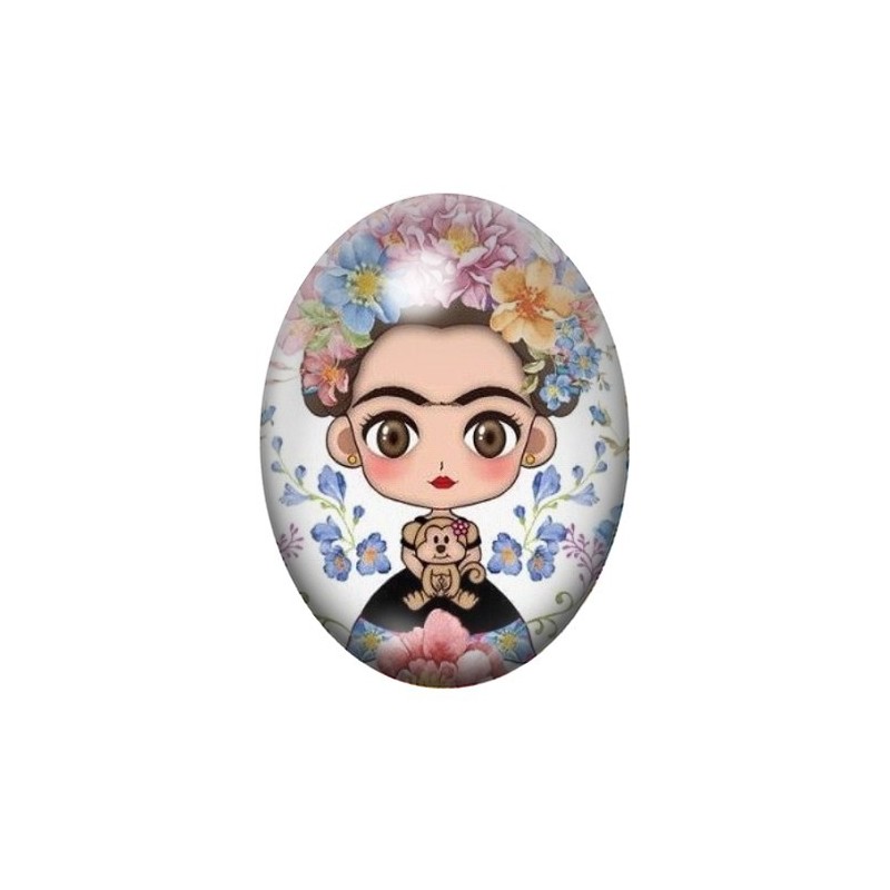 Cabochon en Verre Illustré Frida Khalo 13x18, 18x25 ou 30x40mm
