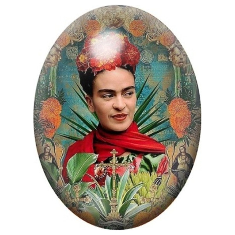 Cabochon en Verre Illustré Frida Kahlo au Jardin Mexicain 13x18, 18x25 ou 30x40mm