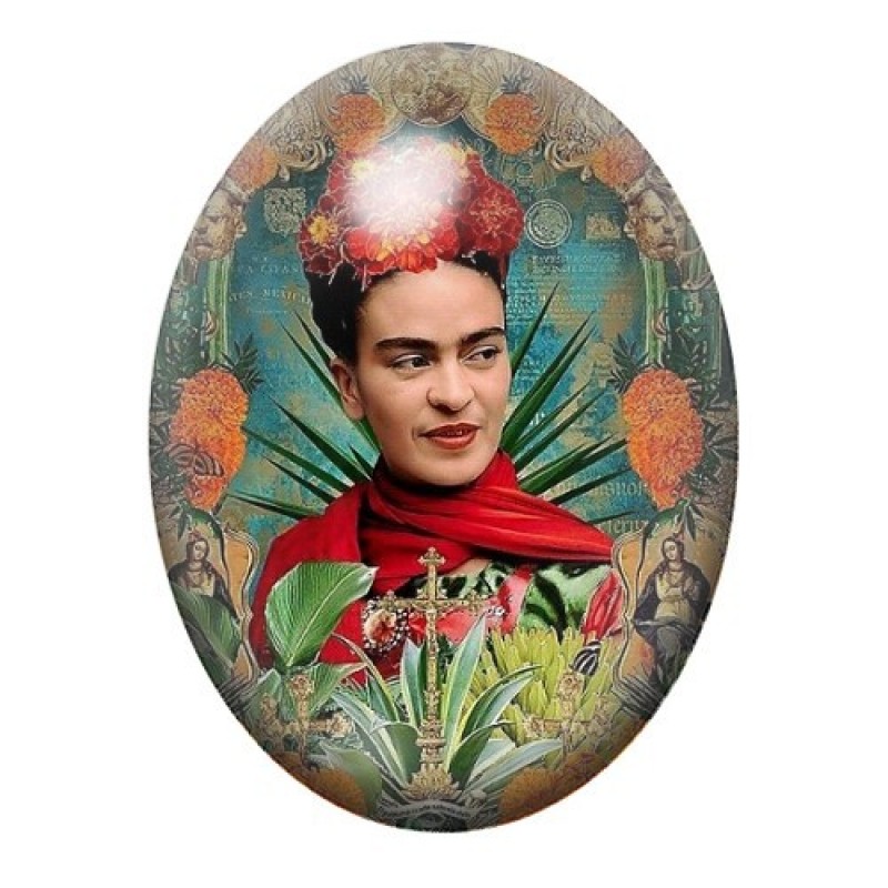 Cabochon en Verre Illustré Frida Khalo 13x18, 18x25 ou 30x40mm