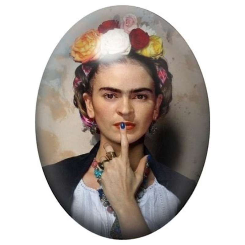 Cabochon en Verre Illustré Frida Kahlo à la Cigarette 13x18, 18x25 ou 30x40mm