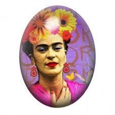 Cabochon en Verre Illustré Frida Kahlo aux Marguerites sur Fond Violet 13x18, 18x25 ou 30x40mm pour la création de bijoux fantai